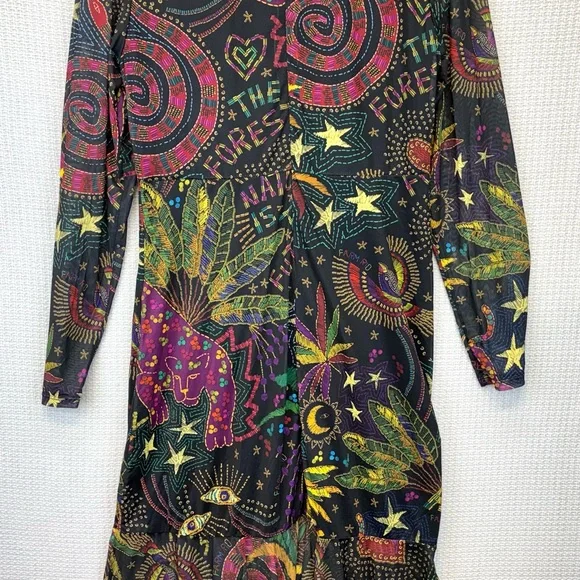 Farm Rio Amazonia Black Graphic Maxi Boho Birds Womens Size XL Boho Colorful - Picture 7 of 10